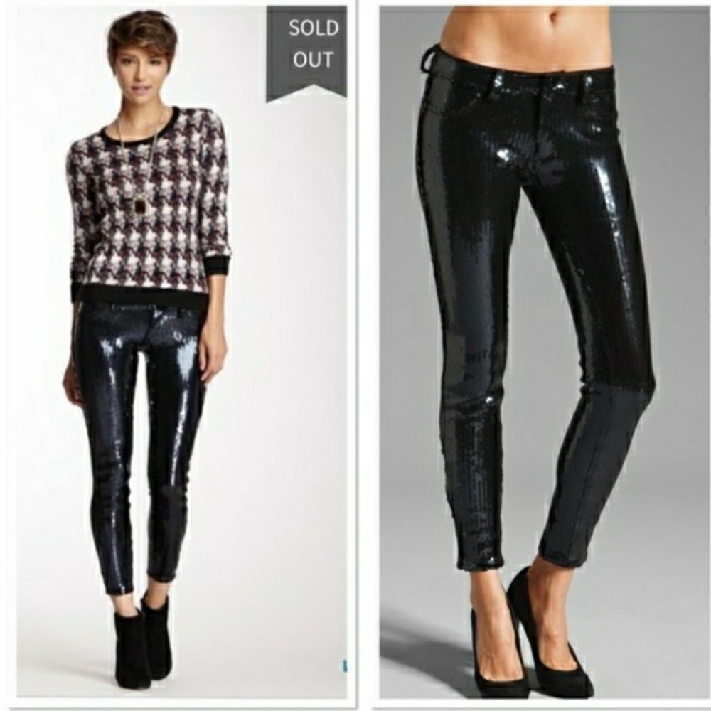Blank NYC Spray On Black Sequin Jeggings Super Skinny Pant Black Size 31